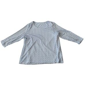 ALIA Womens Lace Overlay Top Light Blue 3/4 Sleeve Round Neck L